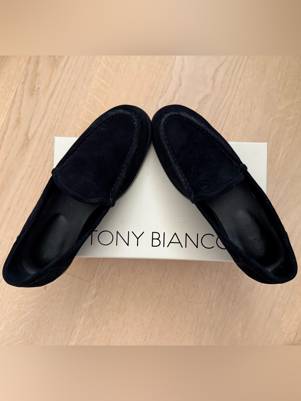 NWT Tony Bianco Zoe Classic Black Suede Round Toe Loafers 7.5 (fits US 8) NWT